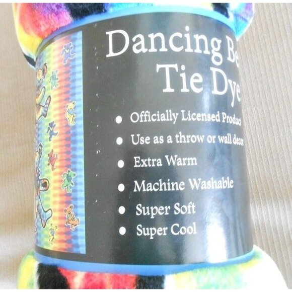 New Grateful Dead Tie Dye Dancing Bears Plush Throw Gift Blanket Fleece Rainbow - Picture 5 of 5